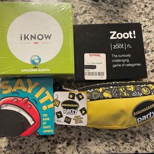 4 games- never opened- say it, I know, banana grams party, zoot